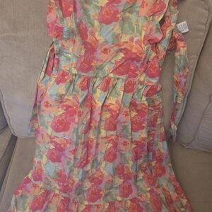 Girls' Floral Tie-Waist Sundress in Pink